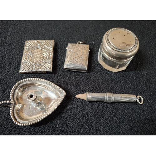 24 - Five small English silver hallmarked items to include a pencil holder, small Vespa etc (5)