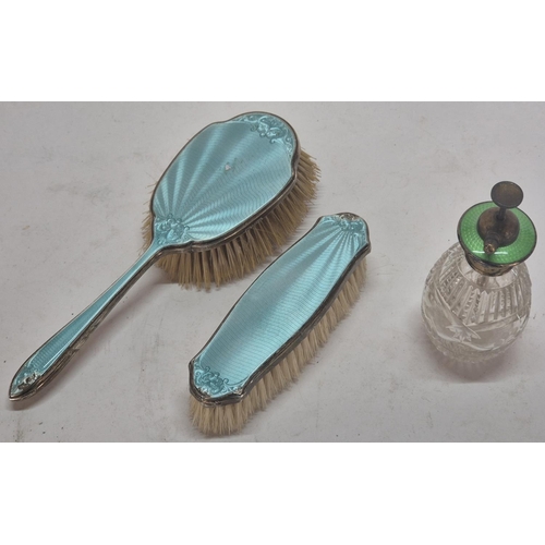 27 - Two hallmarked Sheffield silver enameled set together with another similar silver/enameled perfum sp... 