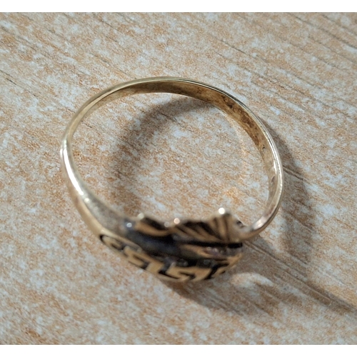 37 - Indistinctly stamped gold metal Greek key, Dolphin ring,

Please note - The vendor purchased the rin... 