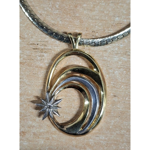 33 - Ladies fine quality silver gilt necklace and large silver gilt oval modernist pendant,