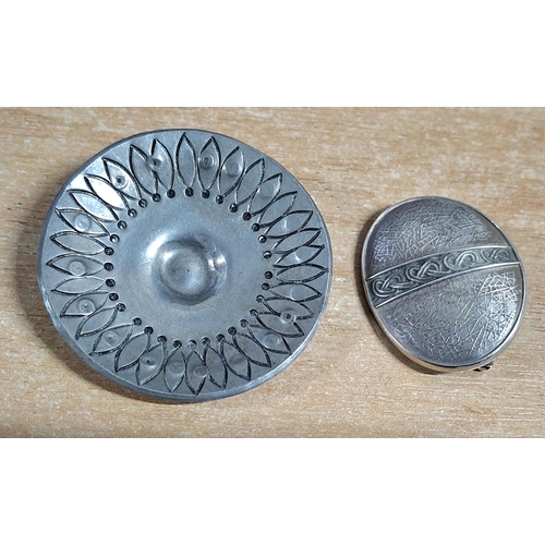 34 - Anne C Packness of Denmark, large vintage pewter brooch together with a 925 oval |Celtic shield styl... 