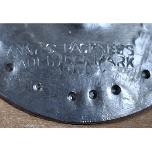 34 - Anne C Packness of Denmark, large vintage pewter brooch together with a 925 oval |Celtic shield styl... 