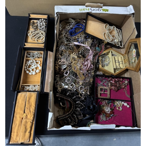 46 - Large box of costume jewellery including some jewellery boxes