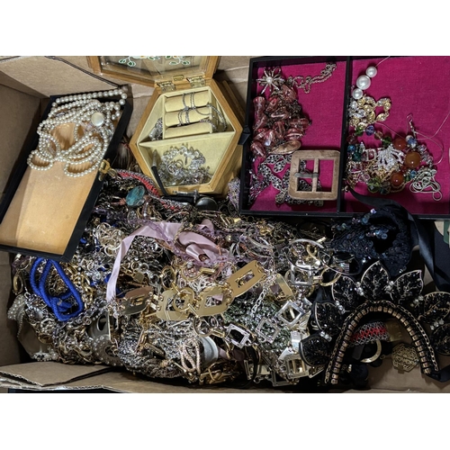 46 - Large box of costume jewellery including some jewellery boxes