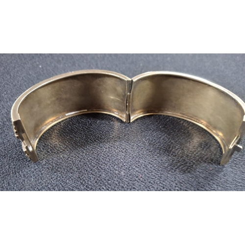 51 - Stunning 20thC wide, solid, hinged silver gilt bracelet stamped STERLING,

Approx 29 grams