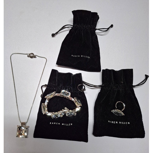 42 - Fine trio set of Karen Millen jewellery including necklace, bracelet and ring together with their re... 