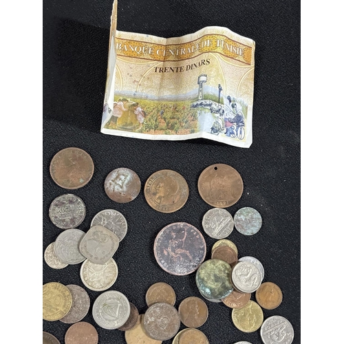 155 - Collection of coins and a note including some from the 1800s