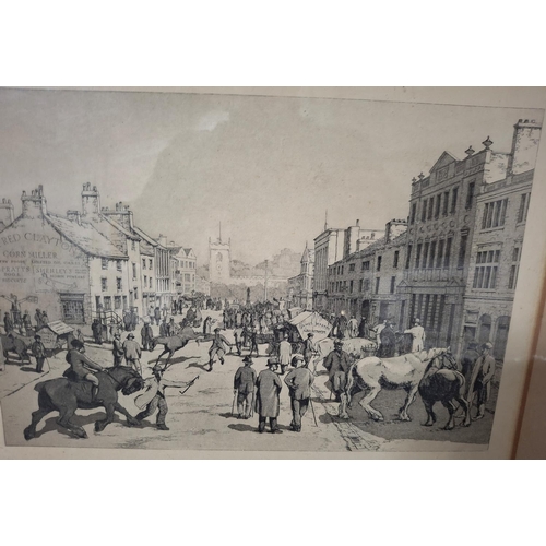 173 - Kenneth Johnstone, early 20thC pencil signed etching depicting a busy British town scene on market d... 