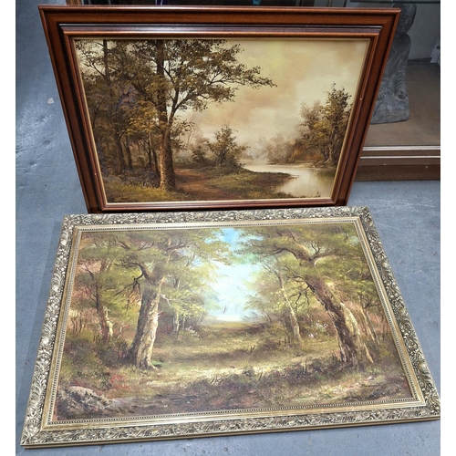 361 - Two large landscape oil on canvas paintings, both framed and both by different artists (2)