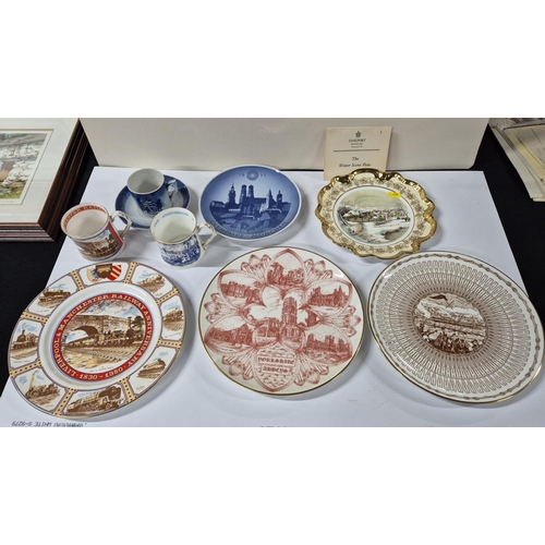 488 - Royal Copenhagen plate, cup and saucer together with Railway themed mugs and plates, mainly Coalport... 