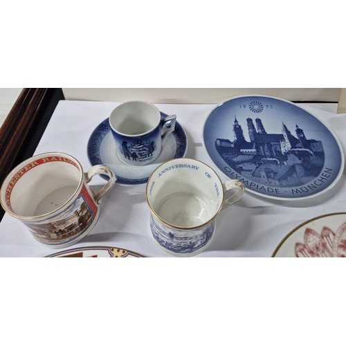 488 - Royal Copenhagen plate, cup and saucer together with Railway themed mugs and plates, mainly Coalport... 