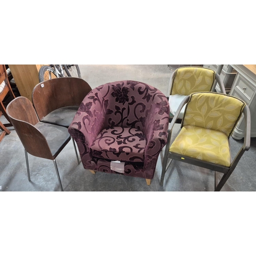 638 - Fabric tub chair together with 2 pairs of modern chairs (5)