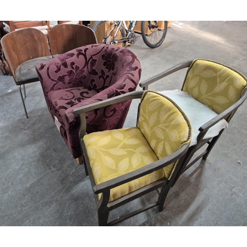 638 - Fabric tub chair together with 2 pairs of modern chairs (5)