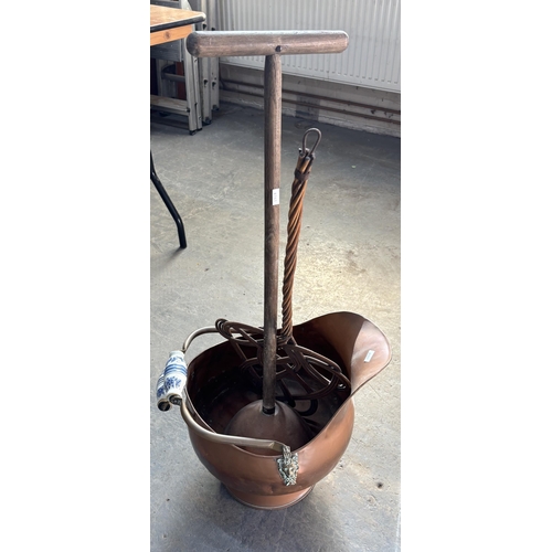 382 - Delph Cooper coal bucket with wooden beater