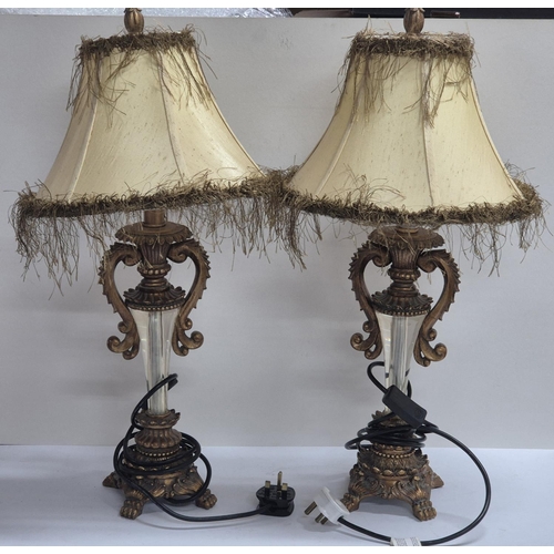 388 - Pair of ornate vintage table lamps with original shades (2)