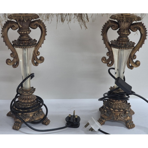 388 - Pair of ornate vintage table lamps with original shades (2)