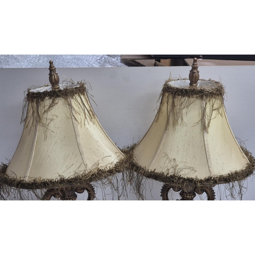 388 - Pair of ornate vintage table lamps with original shades (2)