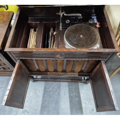 369 - Early/mid 20thC Academy cabinet record player with period records