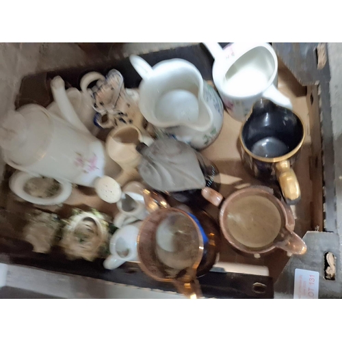 131 - Box full of 20thC jugs and tea pots etc including Lustre ware examples etc (Qty)
