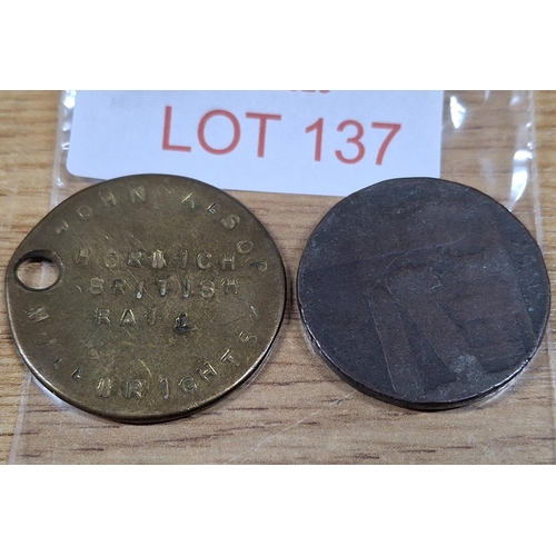 137 - British 20tbC token together with a worn copper Georgian coin (2)