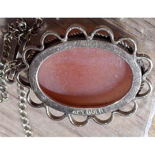 145 - Mid 20thC cameo pendent in a 9ct gold setting with an unmarked, broken fine gold coloured chain, 3.7... 