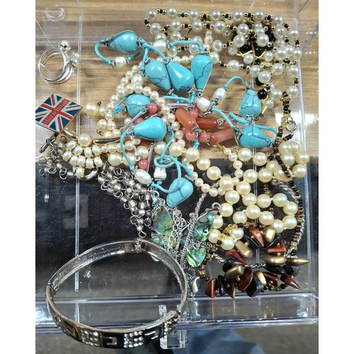 153 - Clear perspex drawer containing costume jewellery
