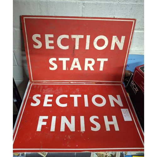 Two vintage cardboard signs, section start and section finish (2)