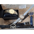 Boxed Seconda gents watch with gilt metal mesh strap together with five ...