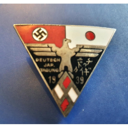 German 1939 triangular enamel Germany-Japan friendship pin badge with ...