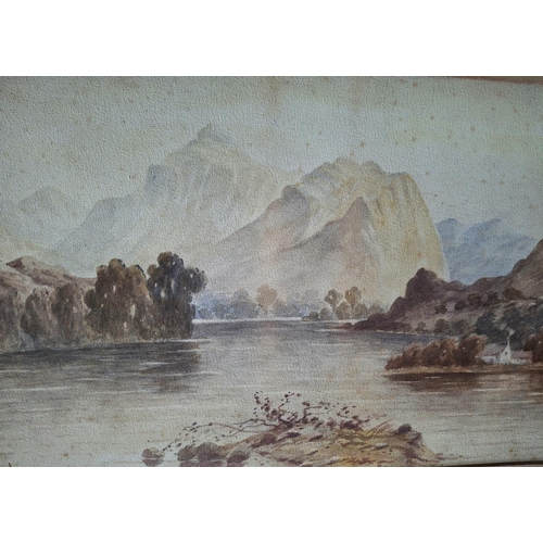 95 - Early unsigned oil on card landscape together with a J Moorhouse c1920 watercolour depicting a Scott... 