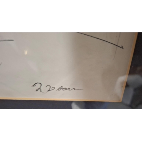 98 - Jeanne Daour (Romania born 1914) ink drawing, self portrait if the artist at work, framed and glazed