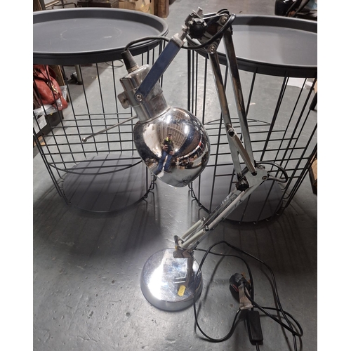 211 - Pair of modern storage bins together with a chromed angle poise lamp (3)