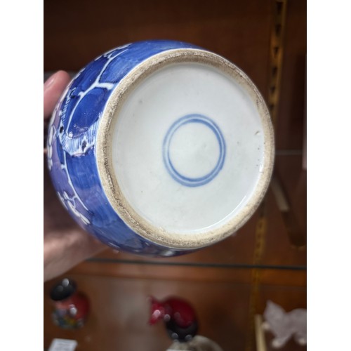 385 - 19th century antique blue and white ginger jar with Prunus flower decoration, A/F