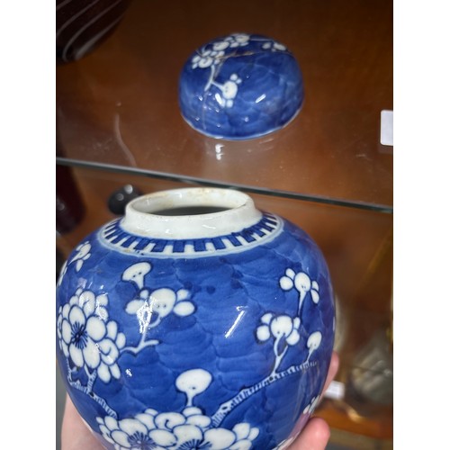 385 - 19th century antique blue and white ginger jar with Prunus flower decoration, A/F