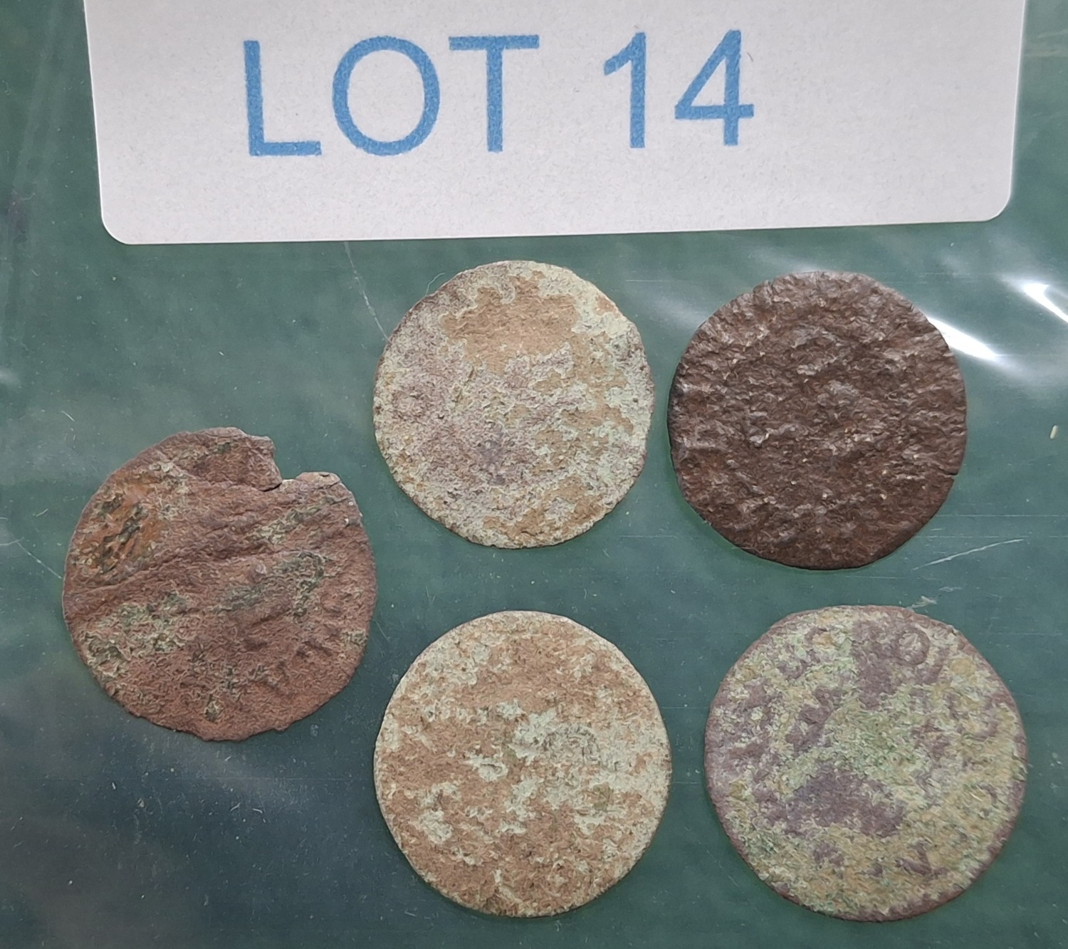 Believed to be four English medieval tavern tokens and one hammered ...