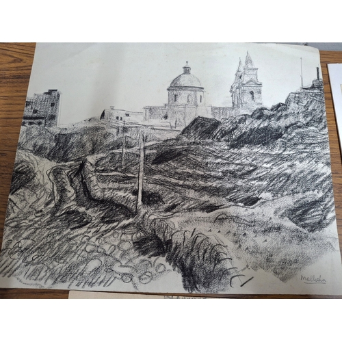 63 - Five, Joseph Pighills (Yorkshire 1901-1984) various sized Pen & ink/pencil sketches depicting MALTA ... 