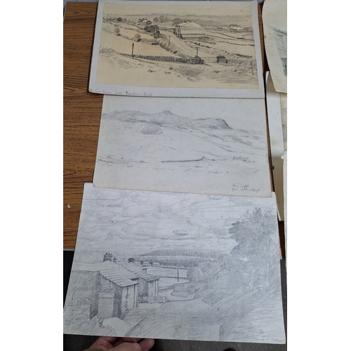 66 - Six, Joseph Pighills (Yorkshire 1901-1984) medium sized pencil sketches depicting Yorkshire landscap... 