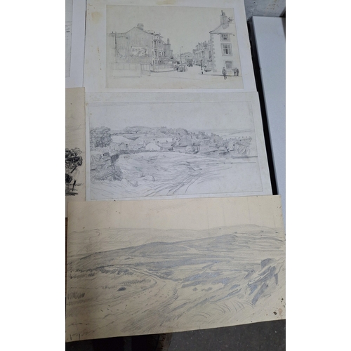 67 - Eight, Joseph Pighills (Yorkshire 1901-1984) medium sized pencil sketches depicting Yorkshire landsc... 
