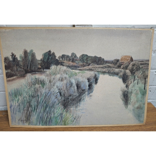 70 - Joseph Pighills (Yorkshire 1901-1984) unframed large watercolour depicting a Norfolk country landsca... 