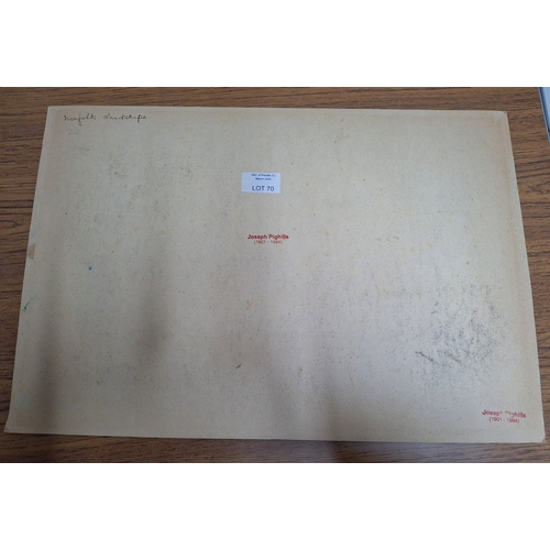 70 - Joseph Pighills (Yorkshire 1901-1984) unframed large watercolour depicting a Norfolk country landsca... 