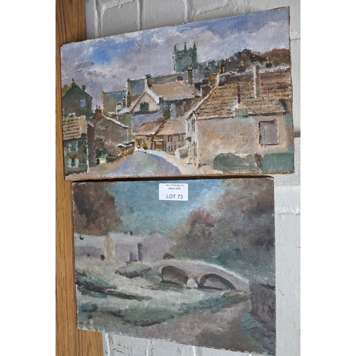 73 - Two, John Cedric Pighills (Yorkshire 1943-2025) unframed oil on board paintings depicting a Yorkshir... 