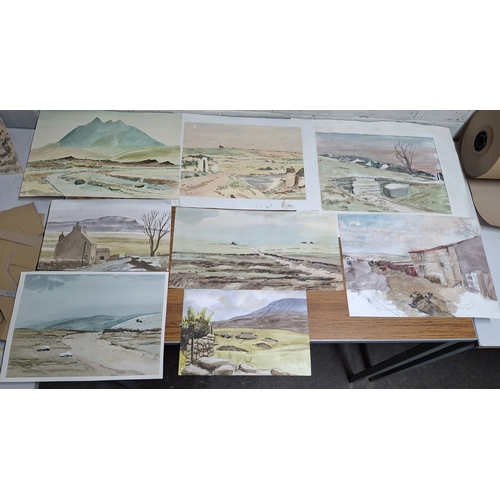 88 - Eight, John Cedric Pighills (Yorkshire 1943-2025) various baron Yorkshire landscape watercolours, al... 