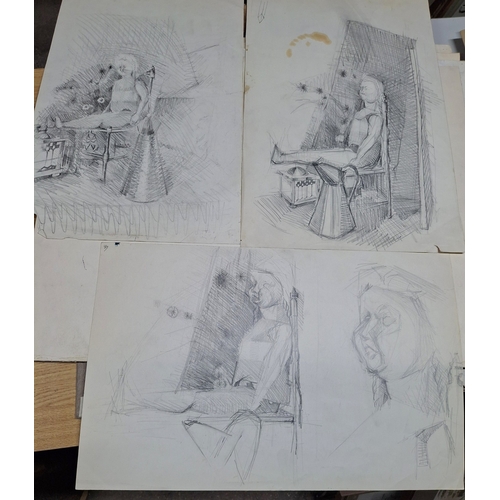 94 - Quantity of 1970s large pencil figure studies by Pierre Barbier (France 20thC), all unframed (Qty)