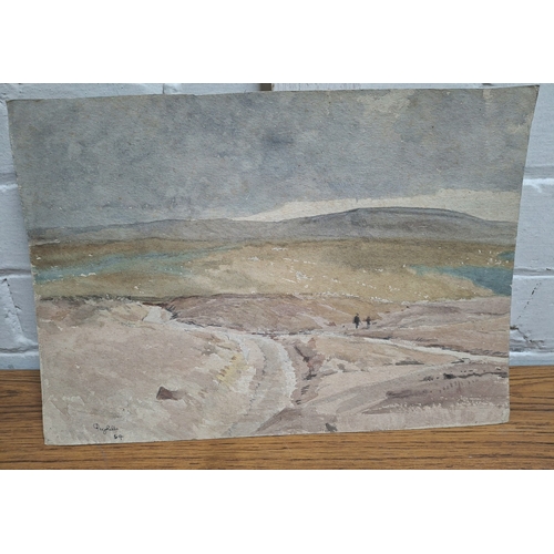 99 - Double-sided Joseph Pighills (Yorkshire 1901-1984) medium sized watercolour depicting a country lake... 
