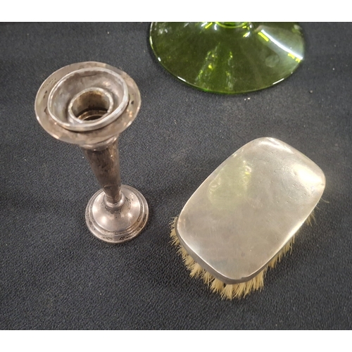 17 - Small silver bud vase with weighted base together with a hallmarked silver covered brush (2)