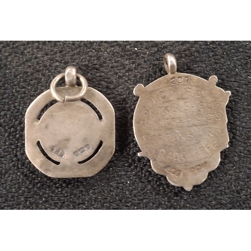 18 - Two silver, football related old hallmarked silver fobs, 13.7 grams (2)