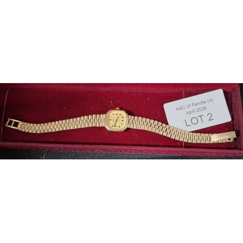 2 - 9ct hallmarked Geneve quartz vintage wrist watch with hallmarks to both clasps on the strap, 22 gram... 
