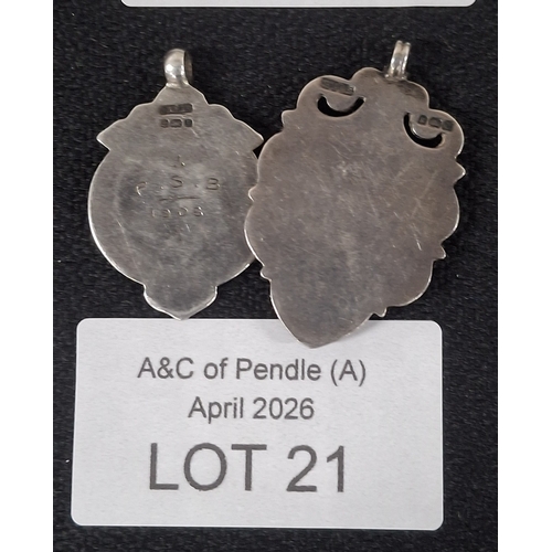 21 - Two silver old hallmarked silver fobs, 13.4 grams (2)