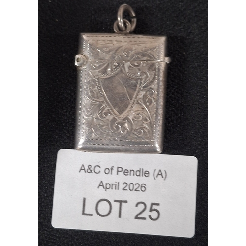 25 - Antique Birmingham hallmarked silver vesta, extensively engraved to both sides