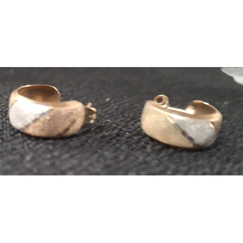 41 - 9ct gold, semi-hooped wide earrings with diamond chip inserts, 1.5 grams